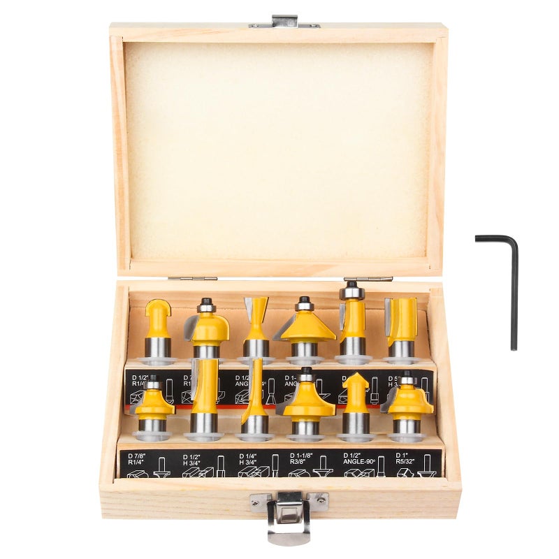 BAIDETS Router Bits Set 1/2 Inch Shank - BAIDETS 12 Pieces Tungsten Carbide Router Bits, Woodwork Tools - Image 1